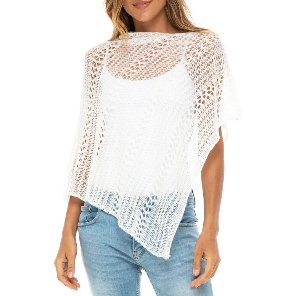 Women's Knit Poncho Sheer Pullover Sweater Cover Up Boho Chic Lightweight
